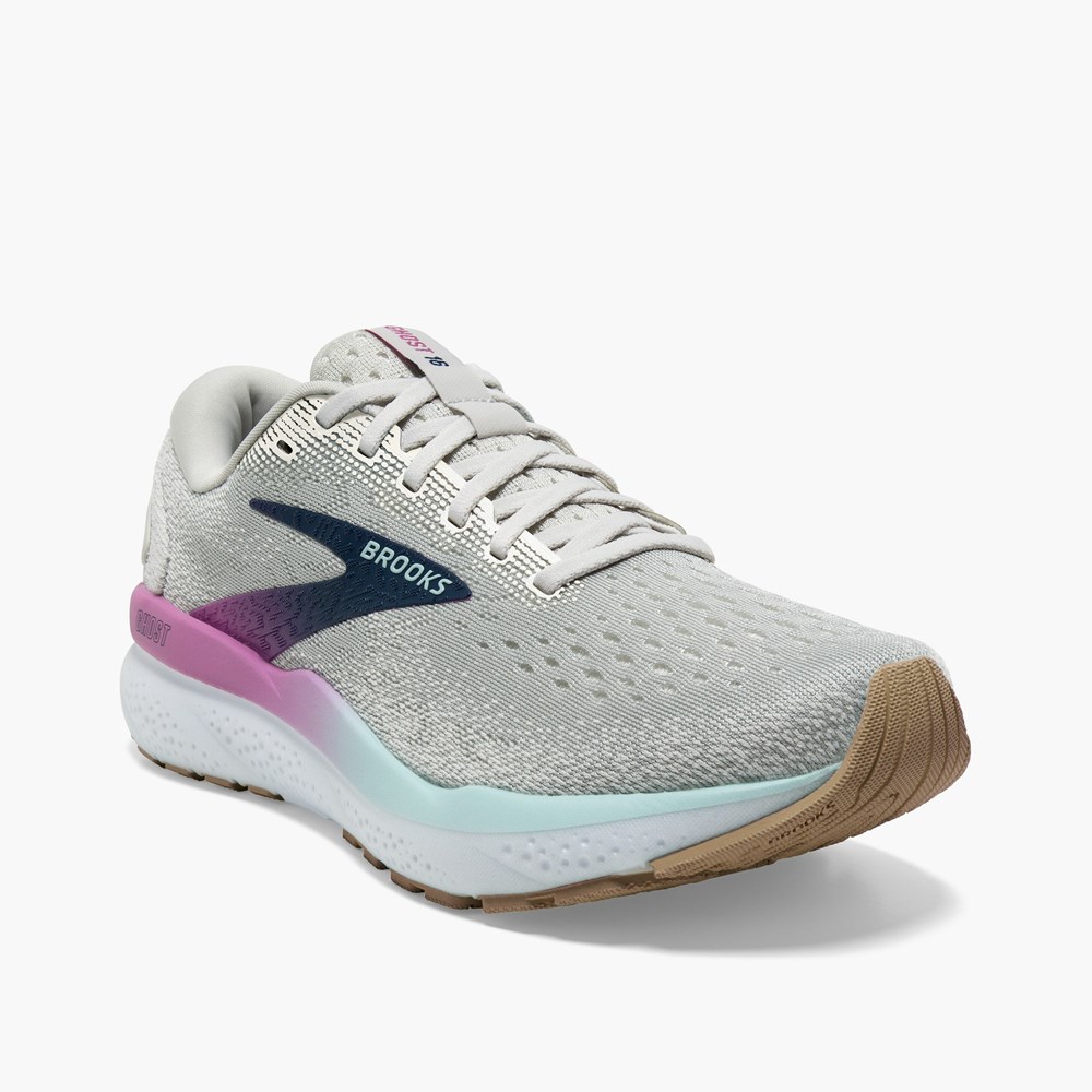 Chaussures Running Route Brooks Ghost 16 Blanche Grise Bleu Femme | NKJ-4510101